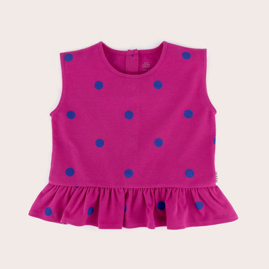 olive + the captain - Fuschia spots waffle boxy frill singlet