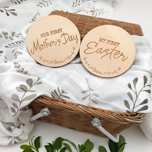One Chew Three - Baby Milestone Plaques / My First Easter (Love Script)