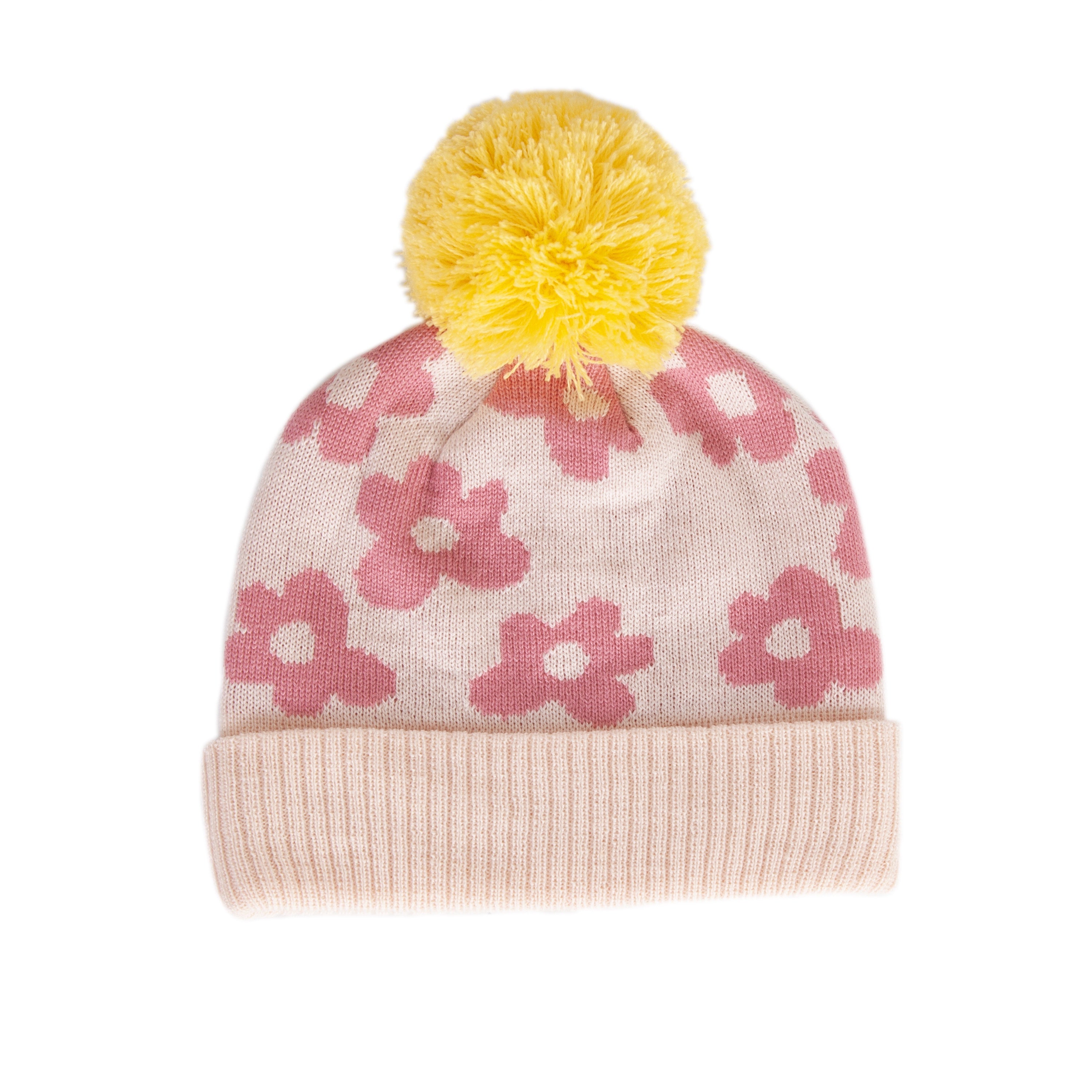 Acorn-Flower Power Merino Beanie/Pink