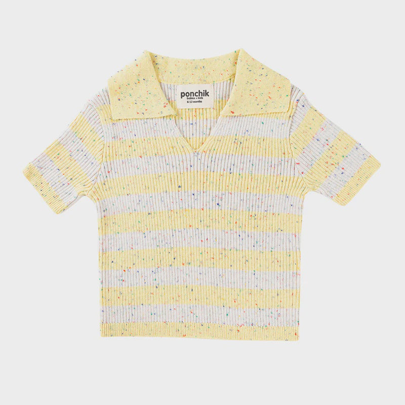 ponchik babies + kids - cotton knit polo / sunshine speckle stripe