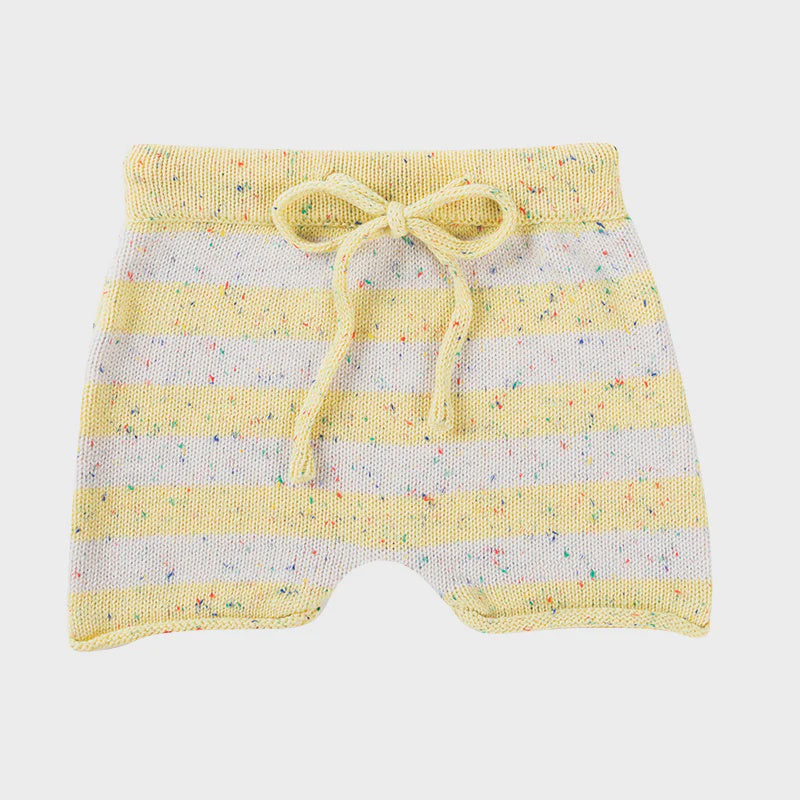 ponchik babies + kids - cotton knit shorts / sunshine speckle stripe