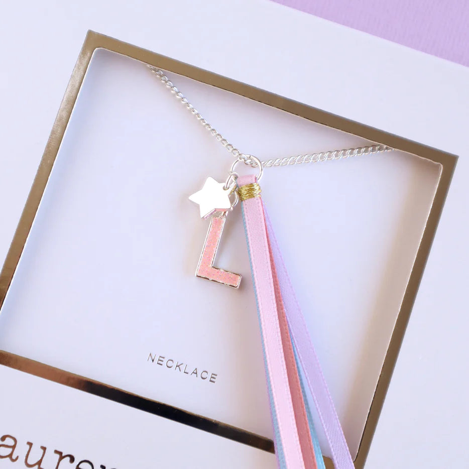 Lauren Hinkley - Pink Glitter Initial Necklace