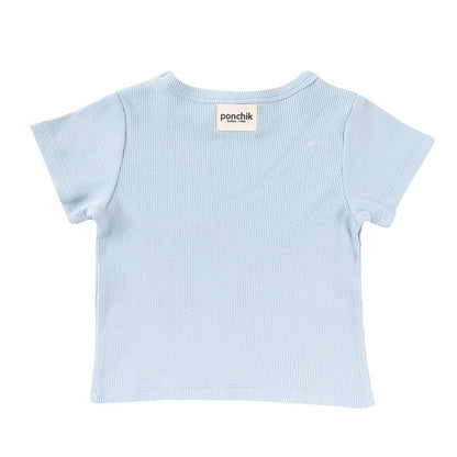 ponchik babies + kids - Ribbed cotton t shirt / Ocean